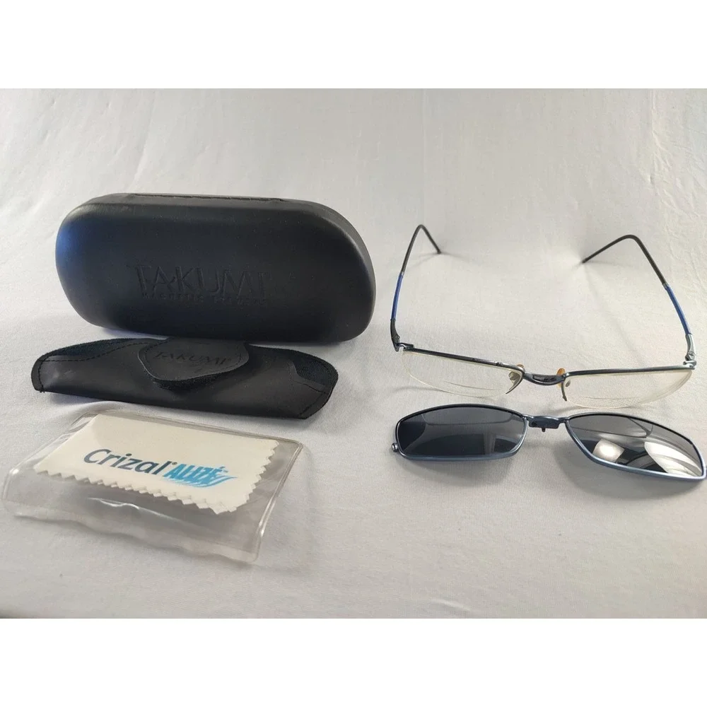Takumi‎ TK405 Blue Optical Frames with Magnetic Sun Clip-On AS-IS Parts Only